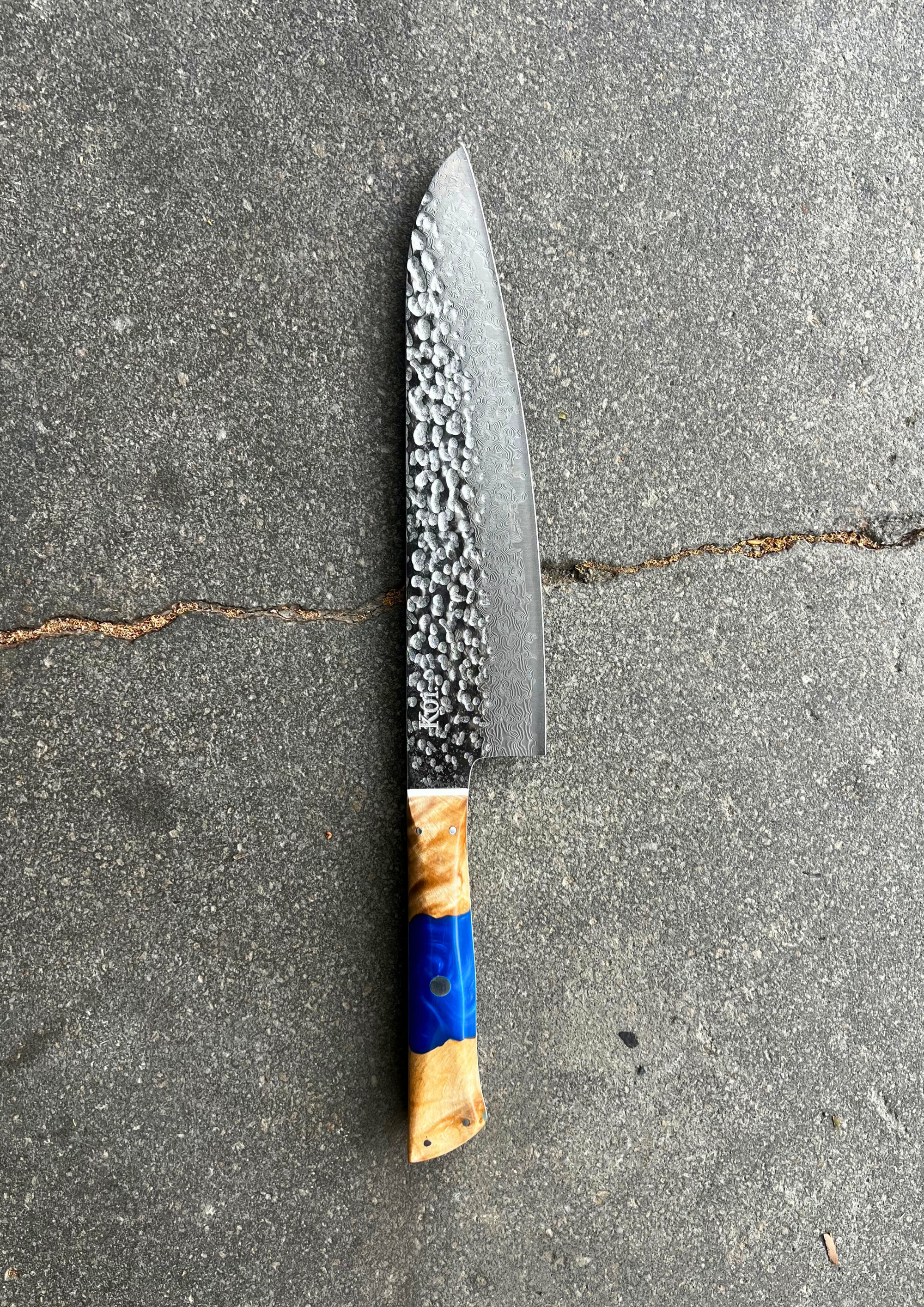 Chefs Knife | Hammered 67 | Blue Handle - Koi Knives