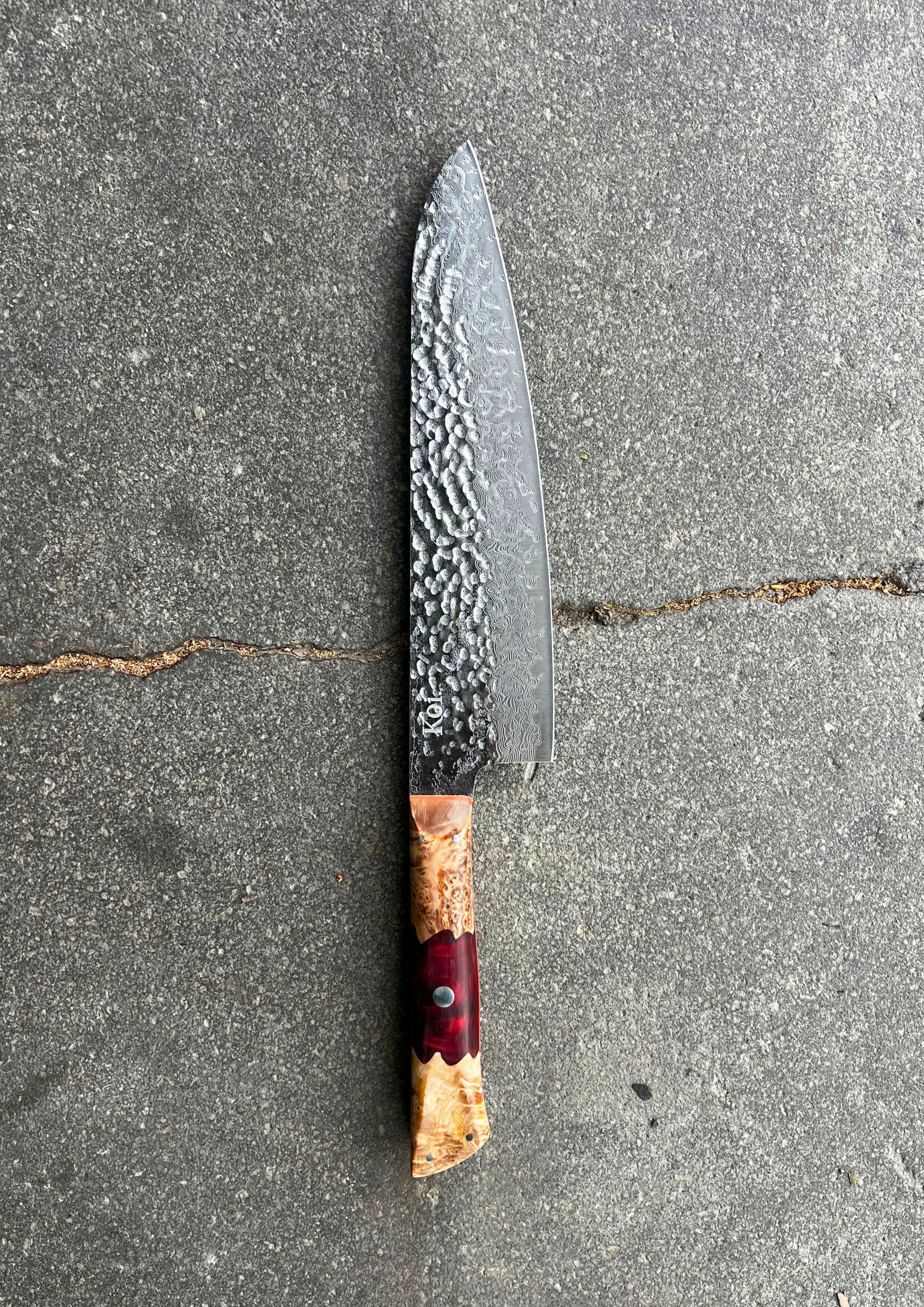 Chefs Knife | Hammered 67 | Red Handle - Koi Knives