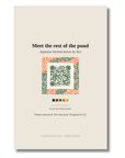 Back of the Koi in the Reeds art card with QR code