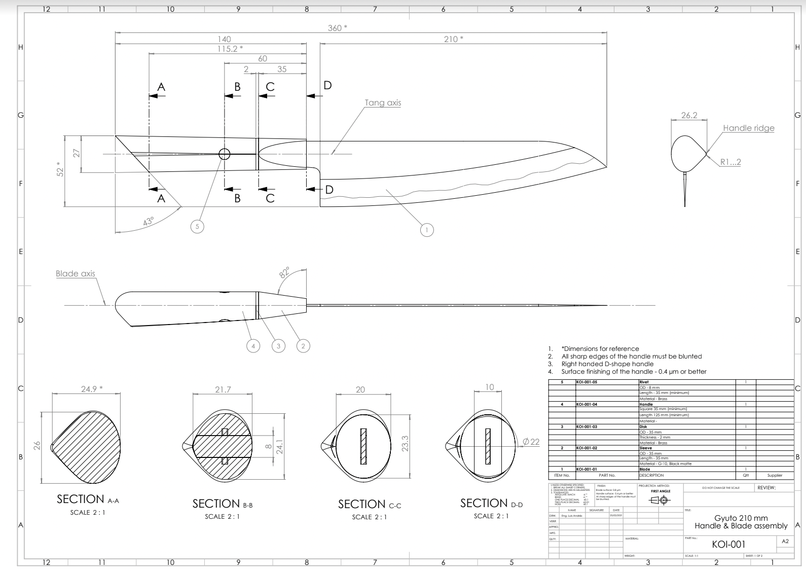 Gyuto Knife Specifications