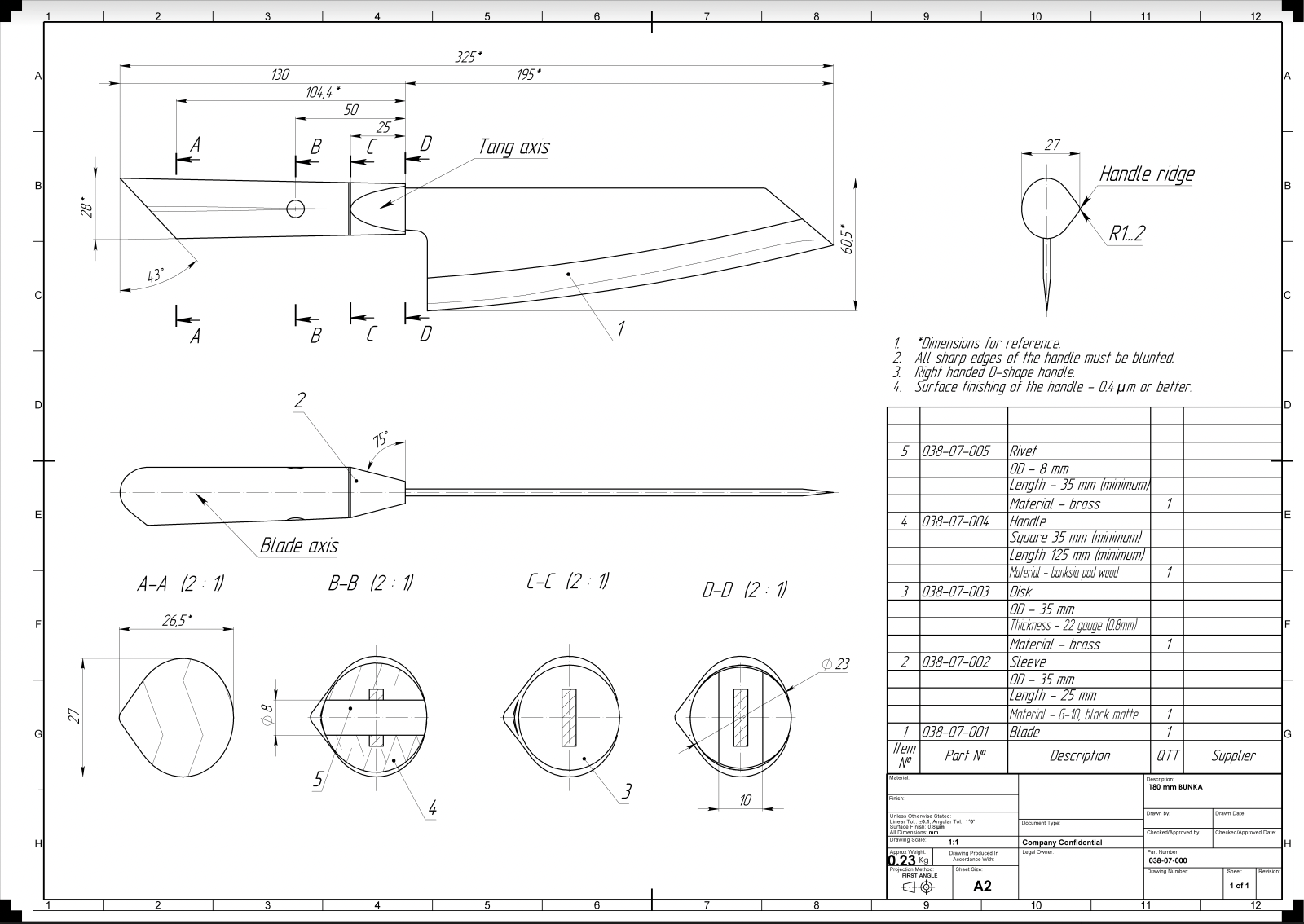 Bunka Knife Specifications