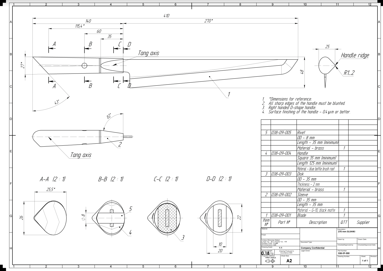 Sujihiki Knife Specifications