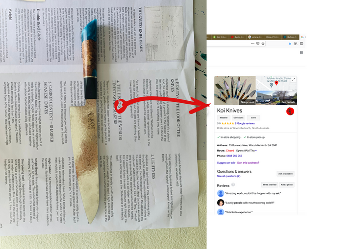 Writing a Google Review for Koi Knives