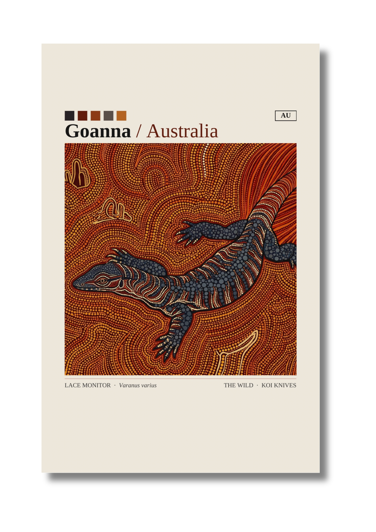 Goanna (Lace Monitor) art card by Koi Knives