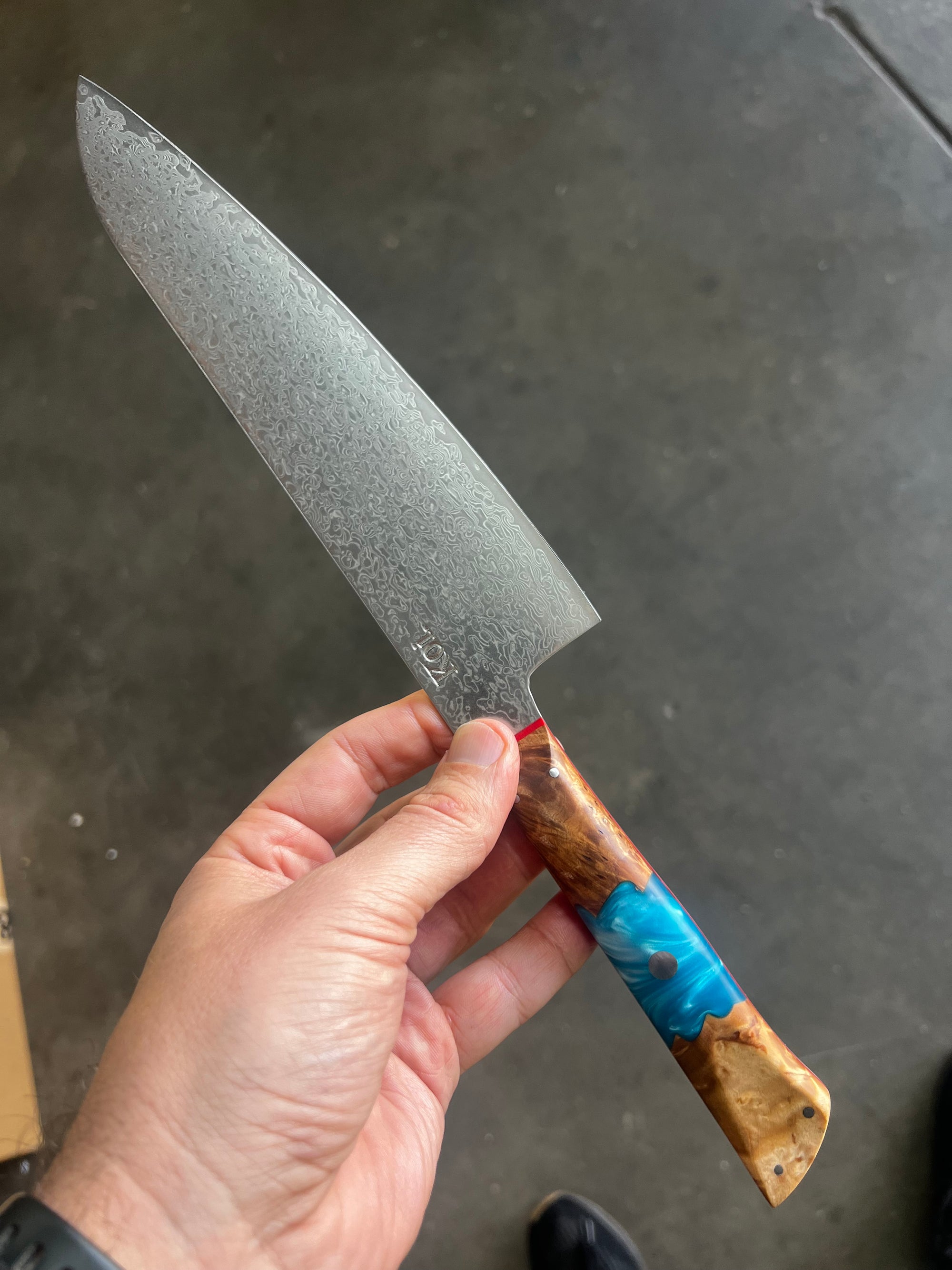 Chefs Knife | Damasus 67 | Teal (Blue) Handle - Koi Knives