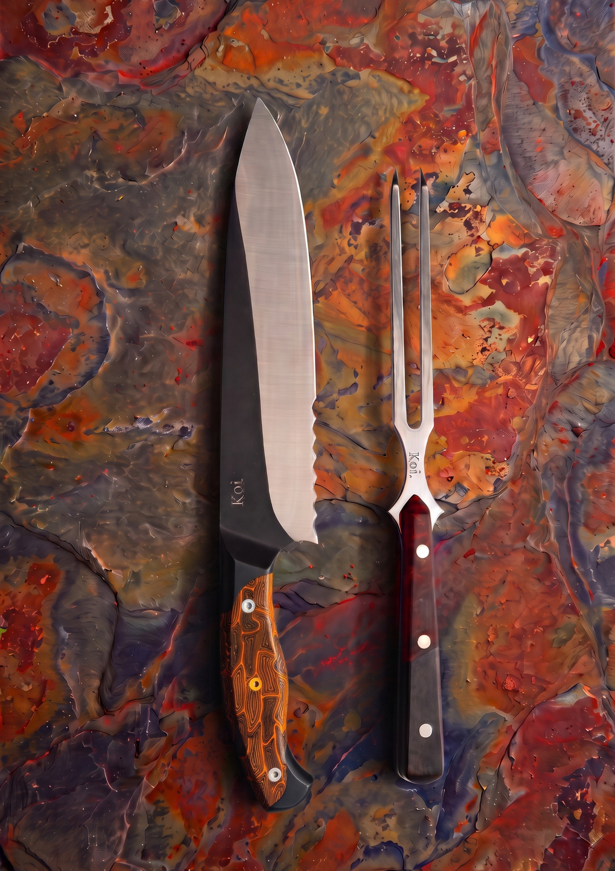 The Orange "King of the BBQ" Knife &amp; Echidna Fork