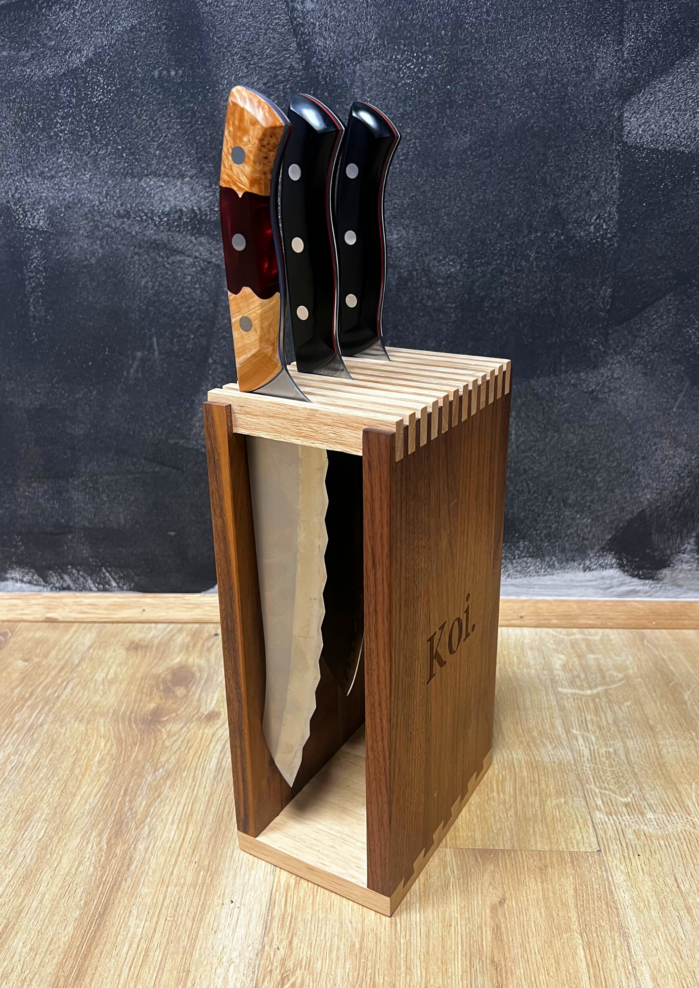 3 Piece Collection &amp; Knife &quot;Box&quot; Rack - Koi Knives