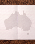 Inside of the Koi art card: blank pages with a soft map of Australia
