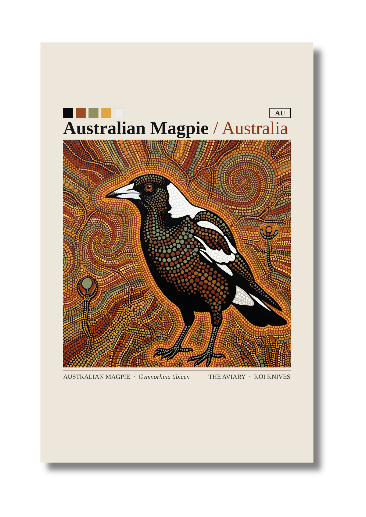 Australian Magpie art card by Koi Knives