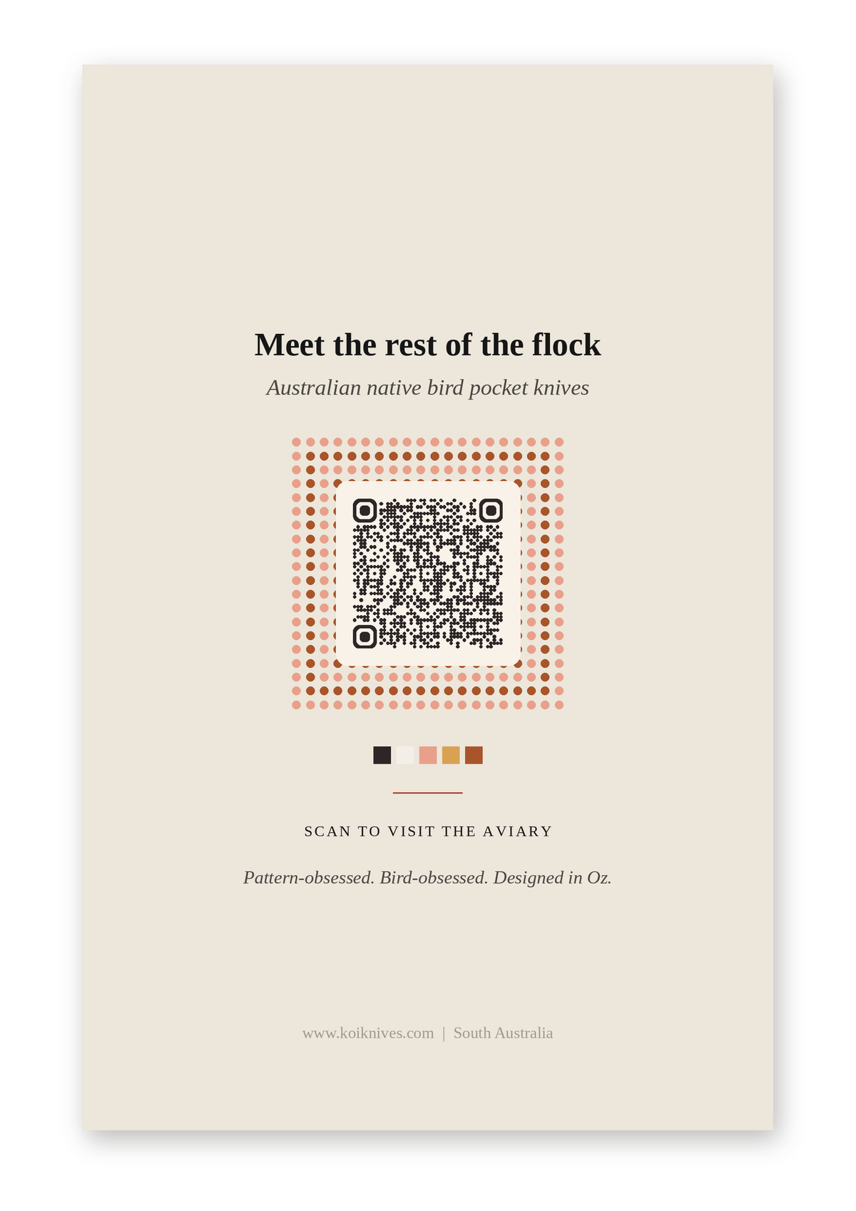 Back of the Australian Pelican art card with QR code