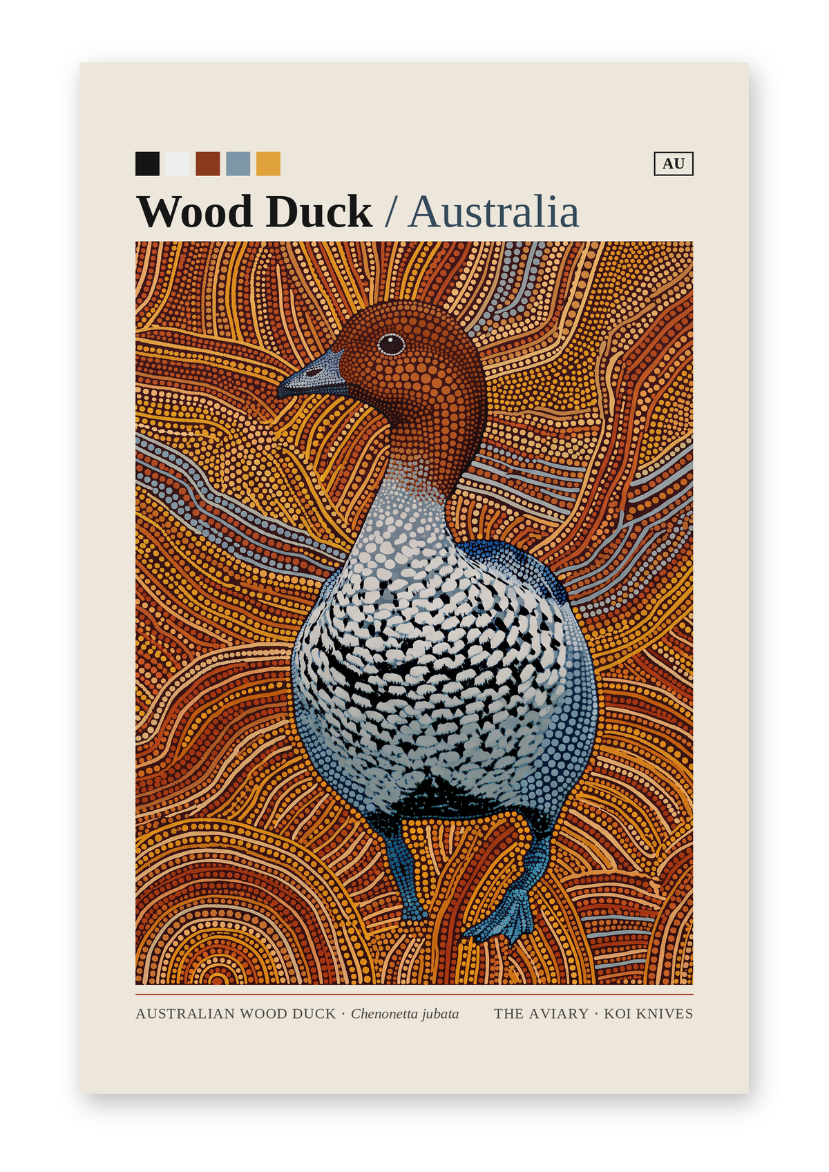 Australian Wood Duck art card by Koi Knives