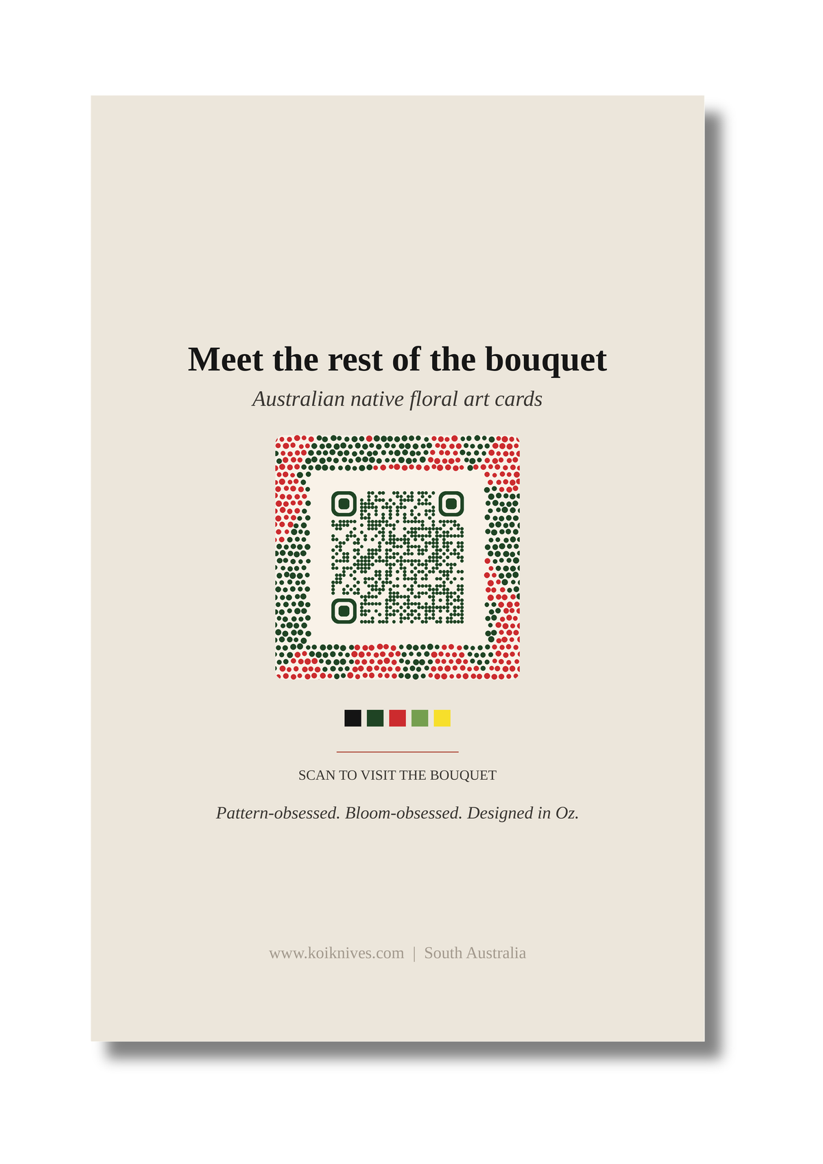 Back of the Banksia &amp; Bottlebrush art card with QR code