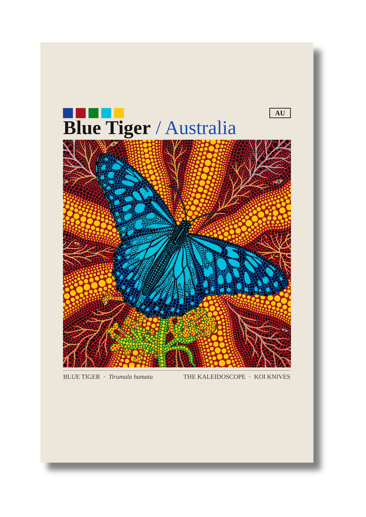 Blue Tiger butterfly art card by Koi Knives