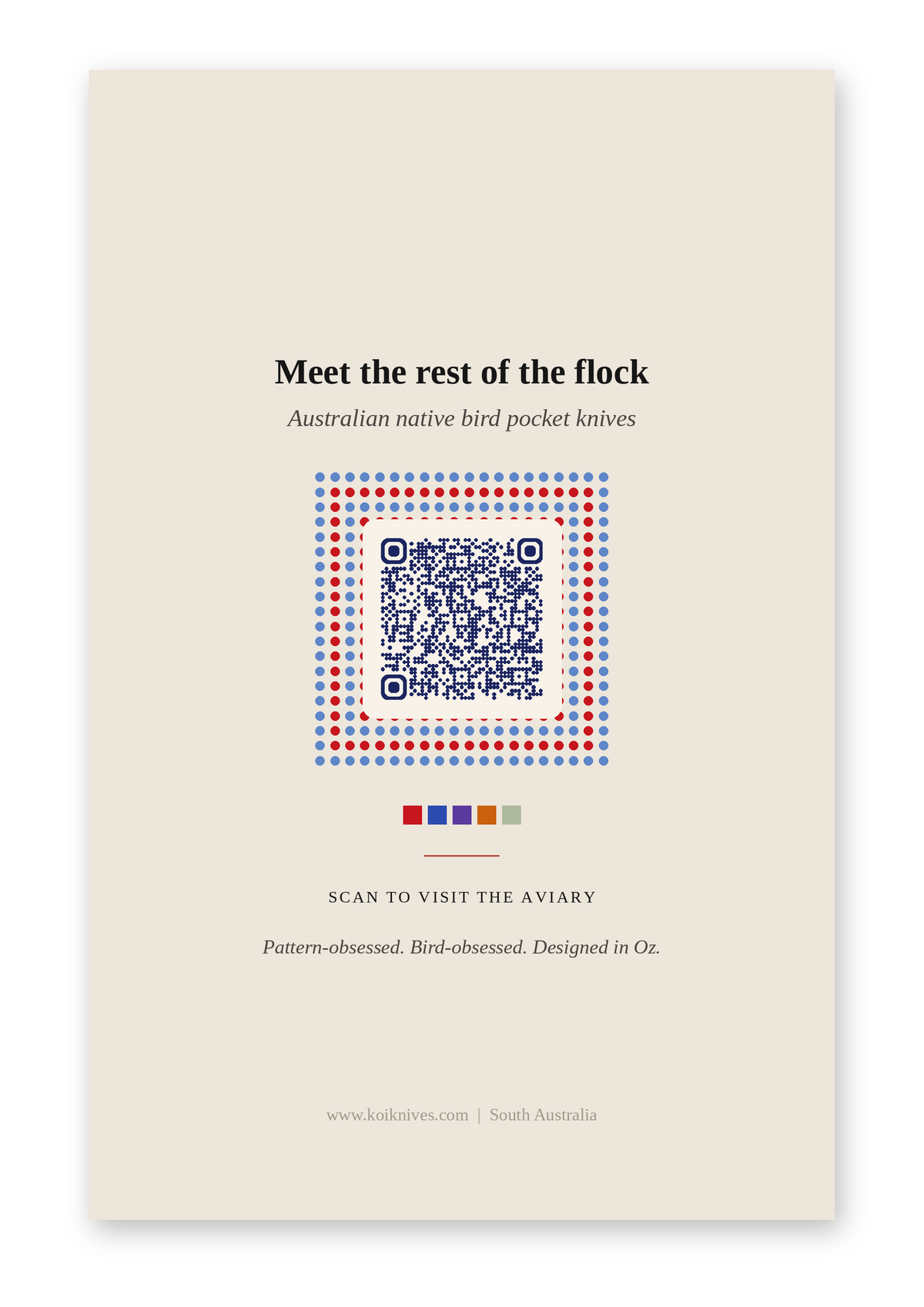 Back of the Crimson Rosella art card with QR code