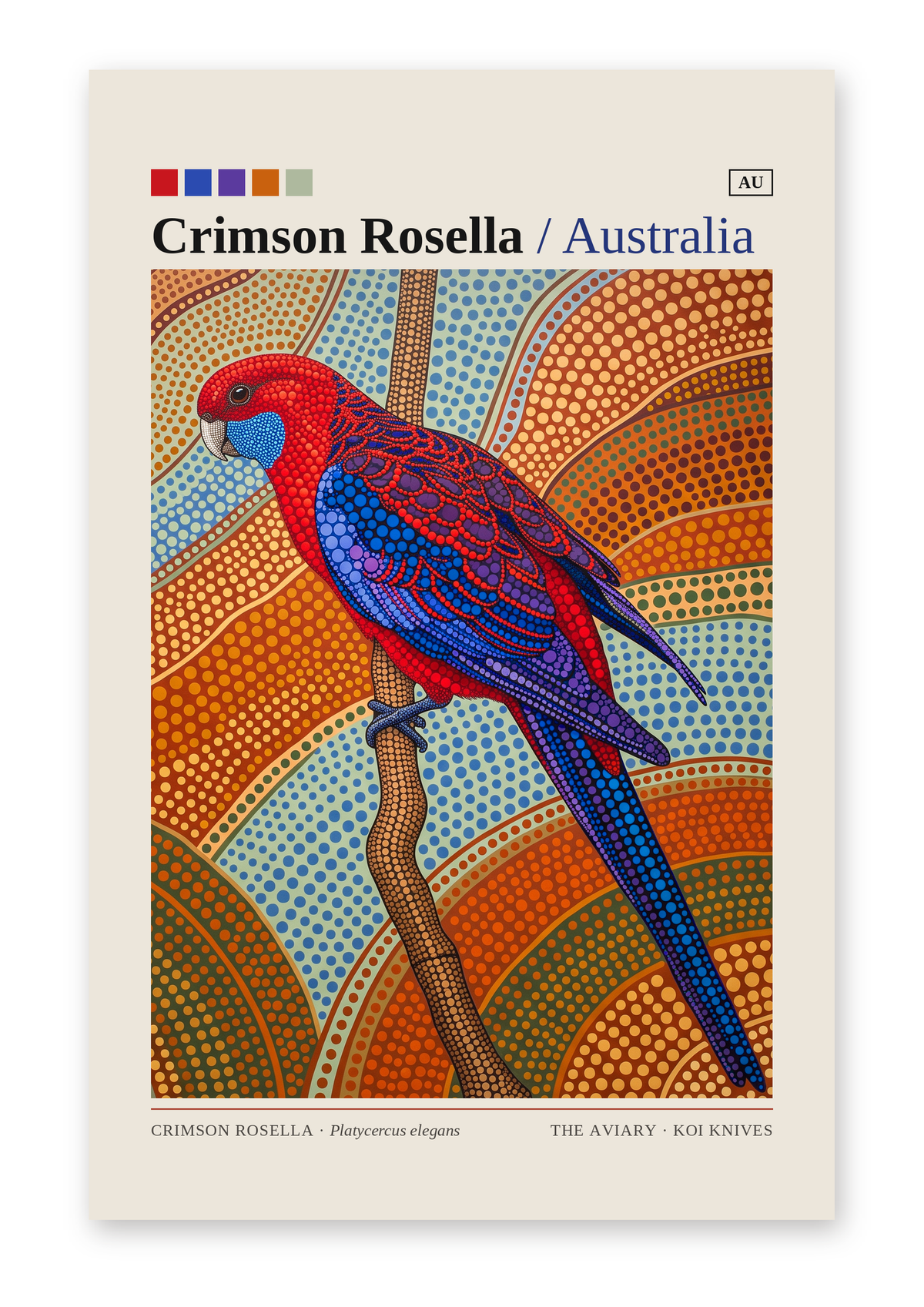 Crimson Rosella art card by Koi Knives