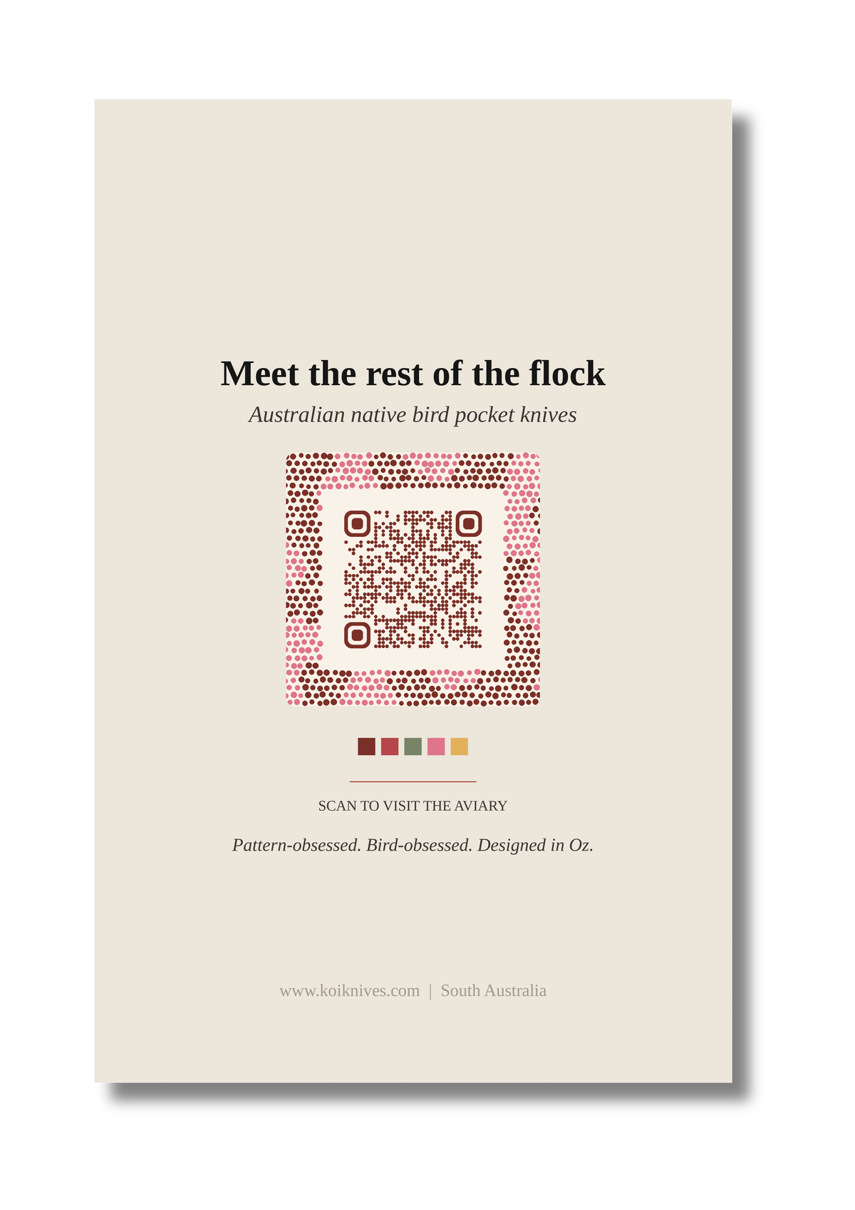 Back of the Galah art card with QR code