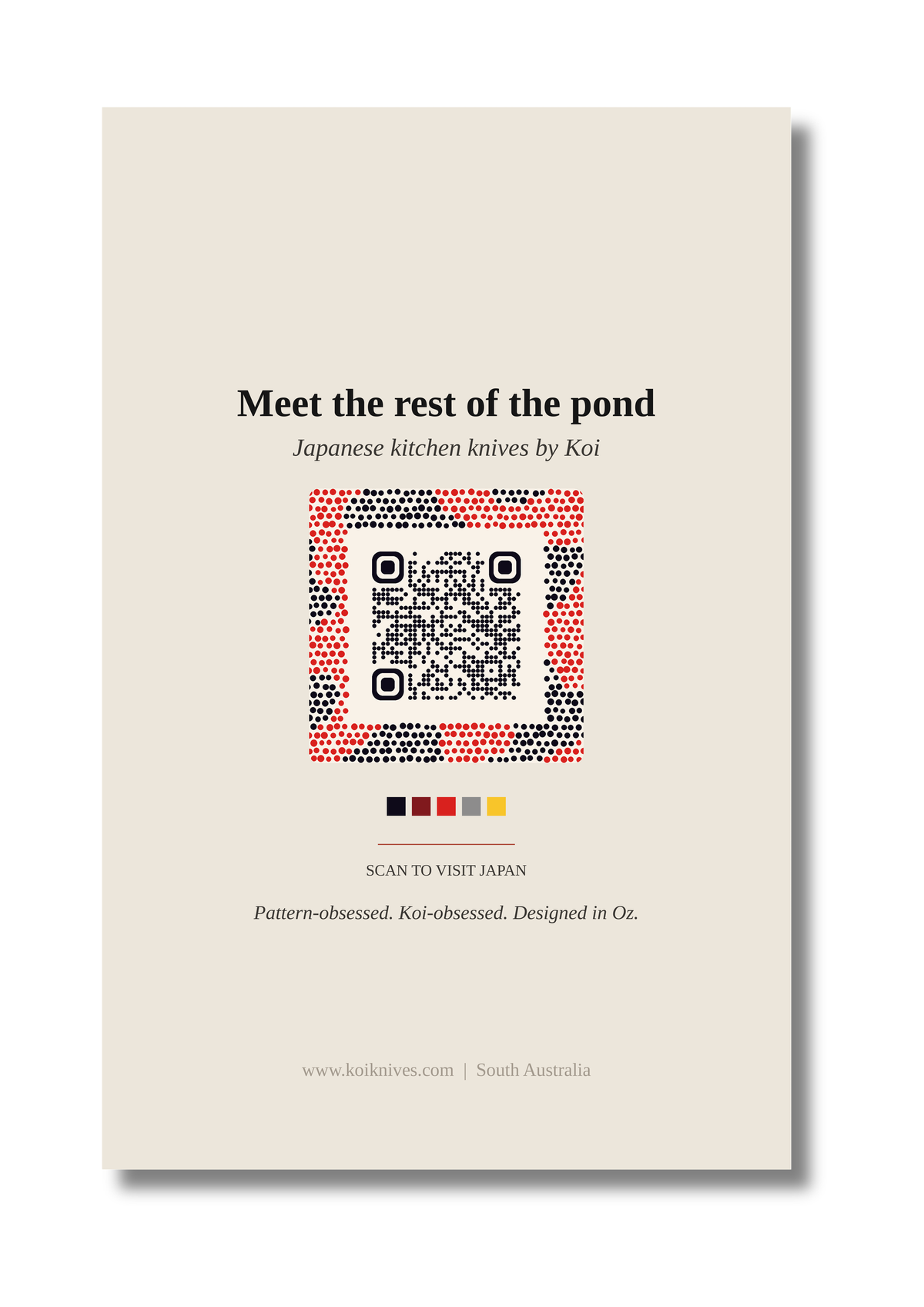 Back of the Gold Koi art card with QR code