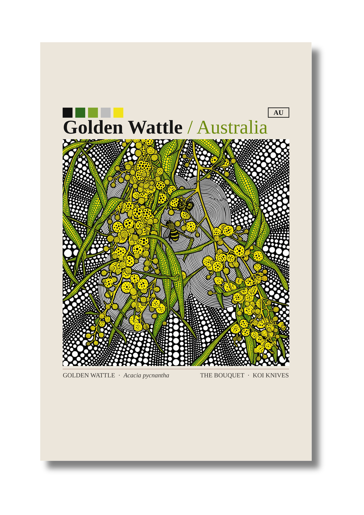 Golden Wattle art card by Koi Knives