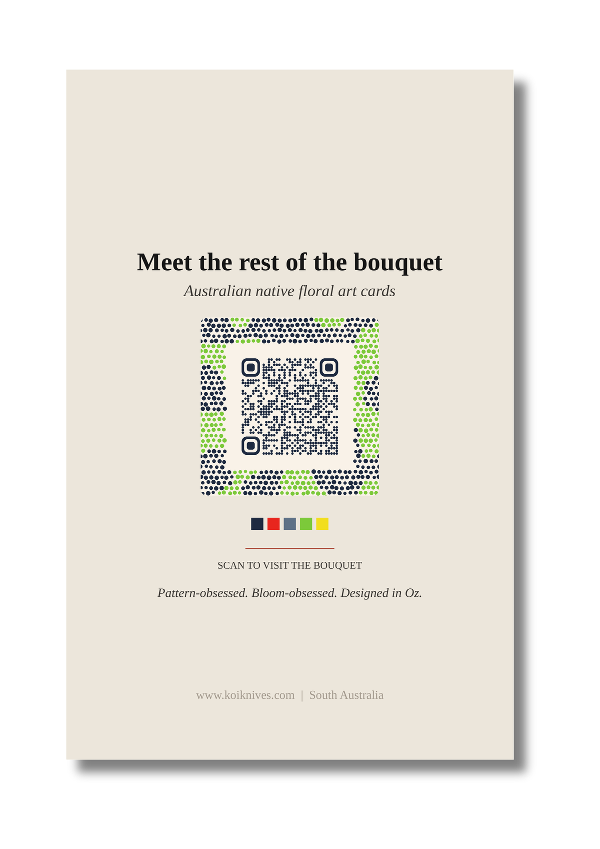 Back of the Kangaroo Paw art card with QR code