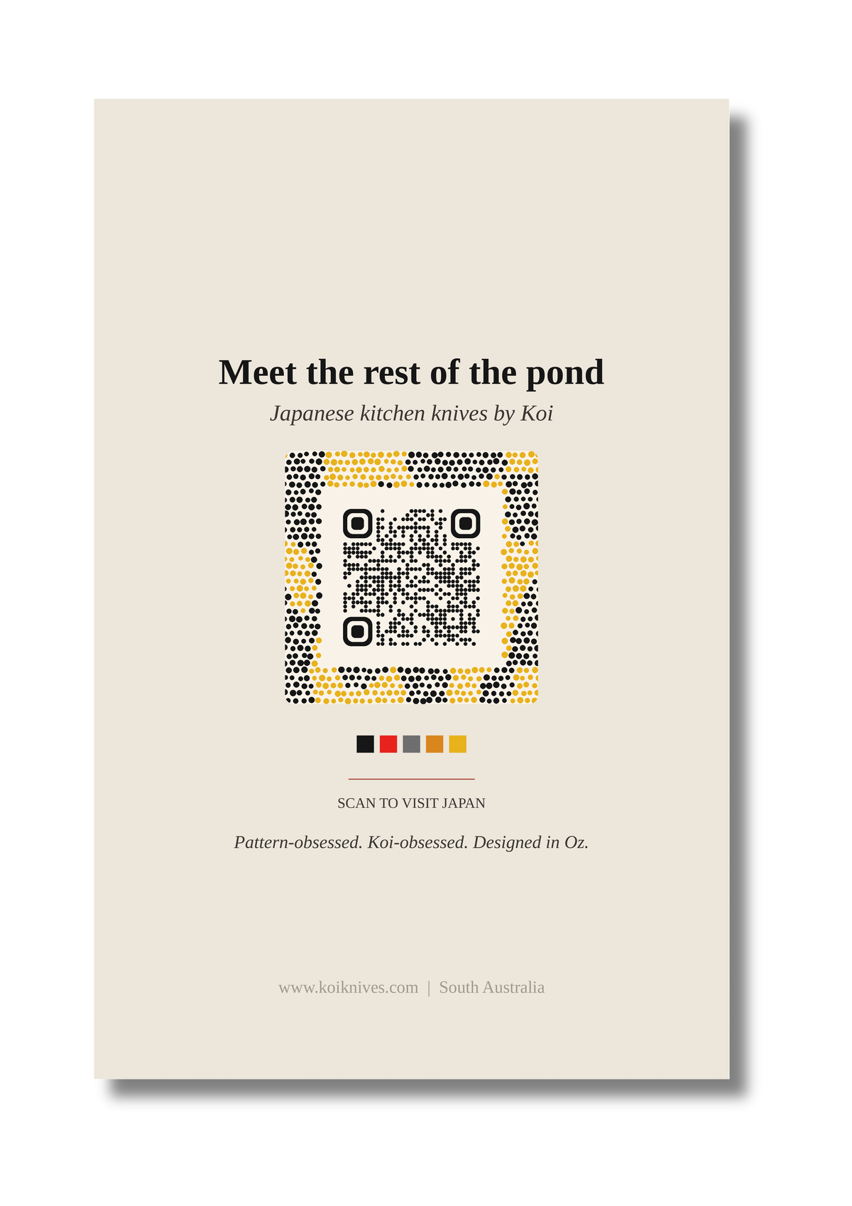 Back of the Koi Pond art card with QR code