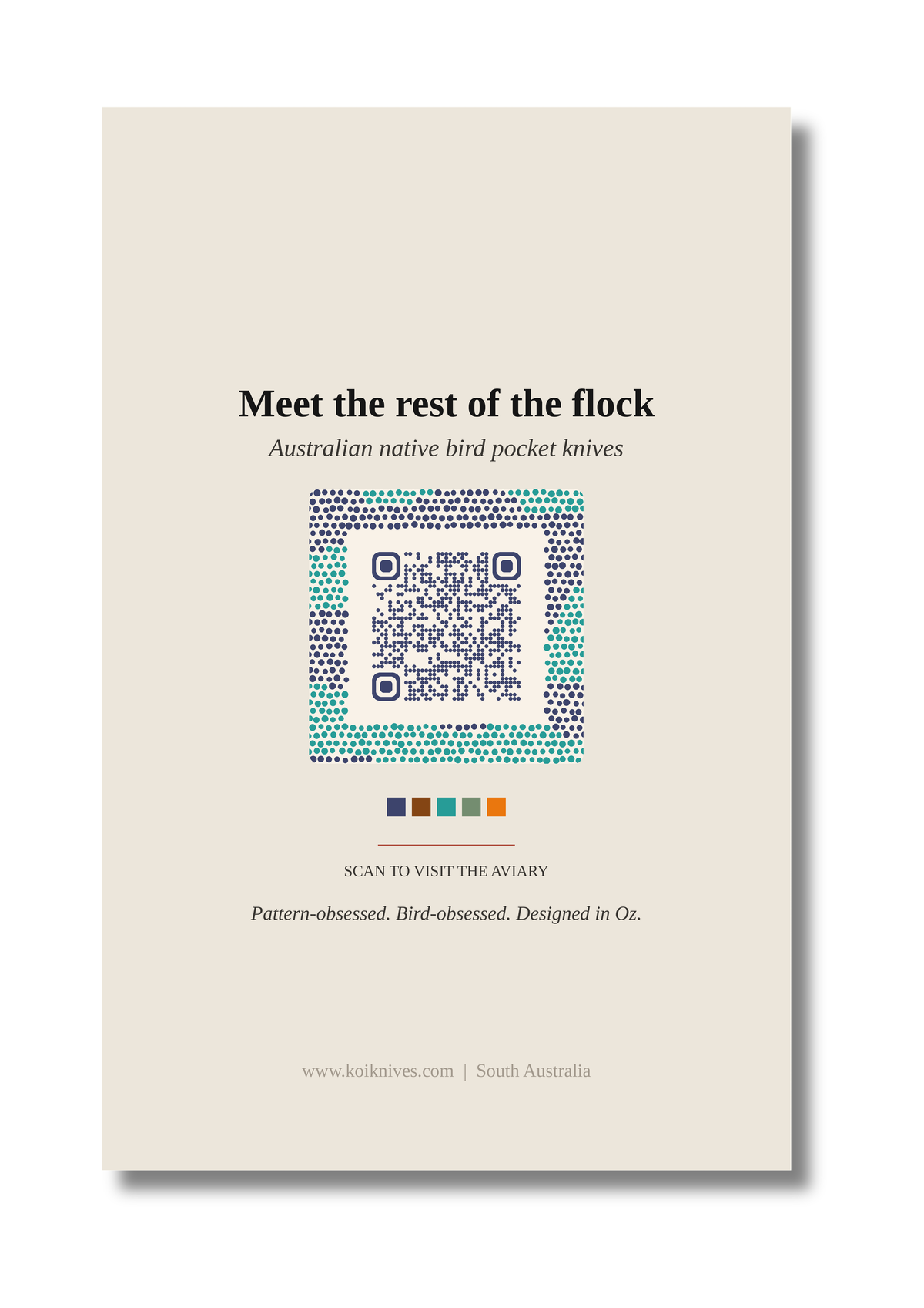 Back of the Laughing Kookaburra art card with QR code