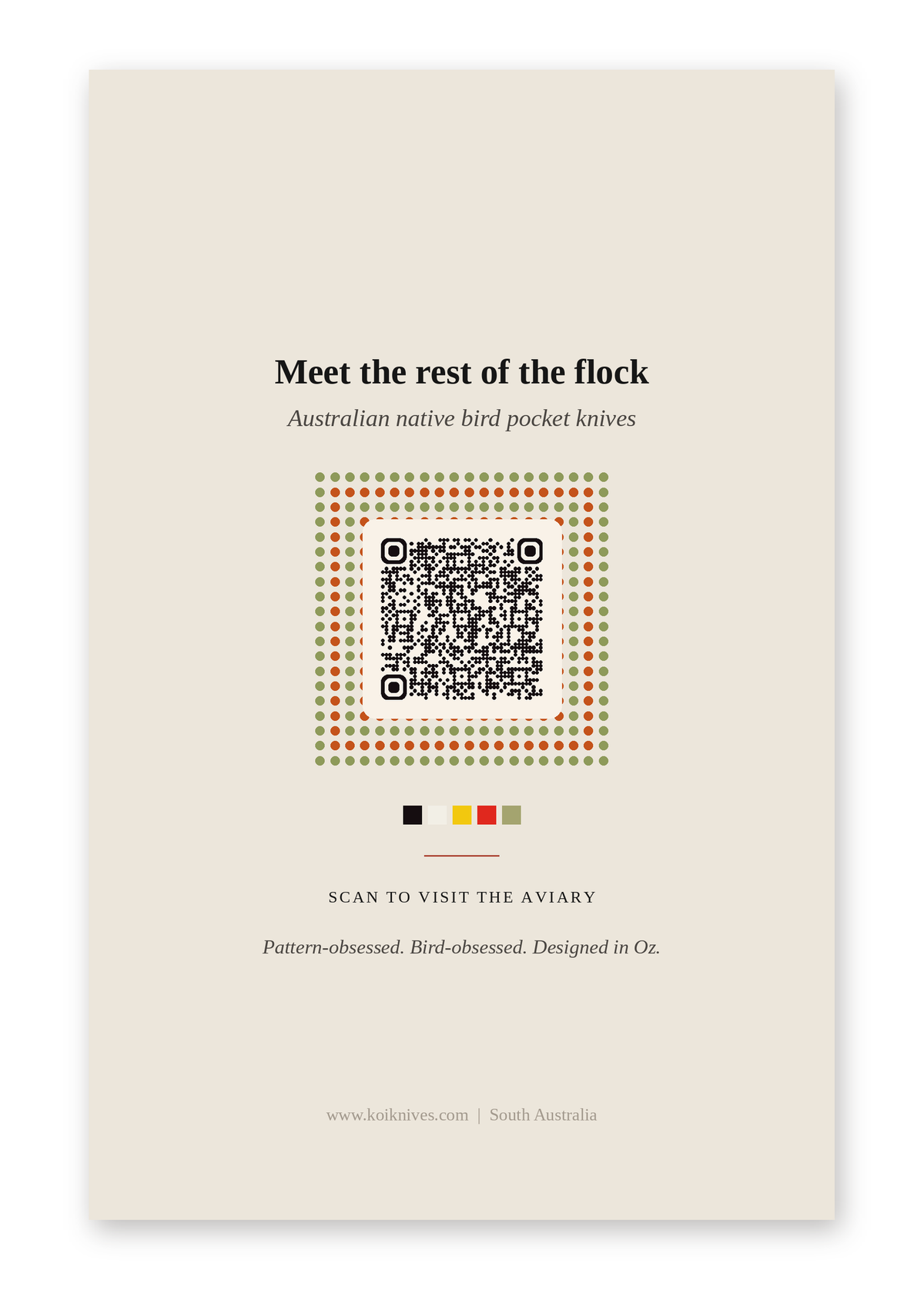 Back of the New Holland Honeyeater art card with QR code