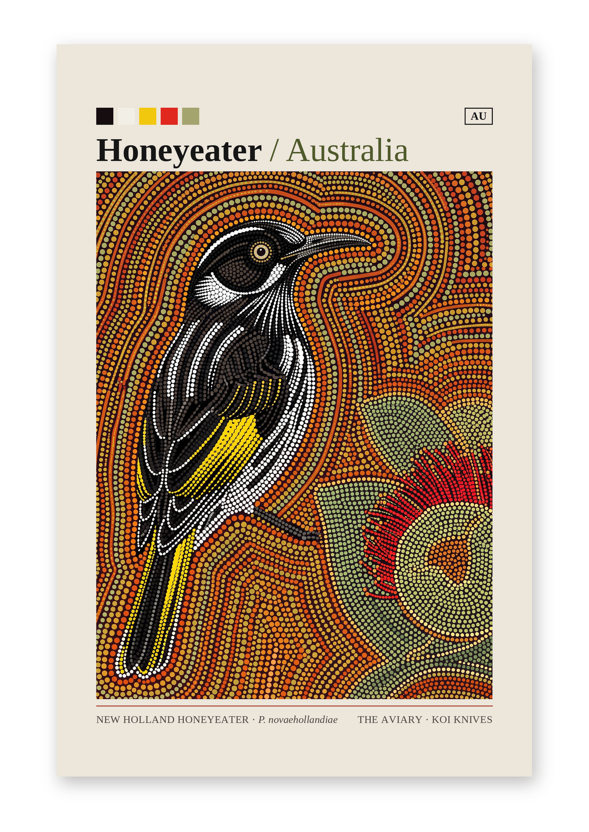 New Holland Honeyeater art card by Koi Knives