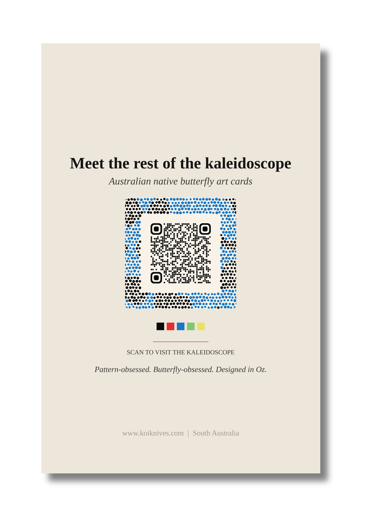 Back of the Orchard Swallowtail art card with QR code