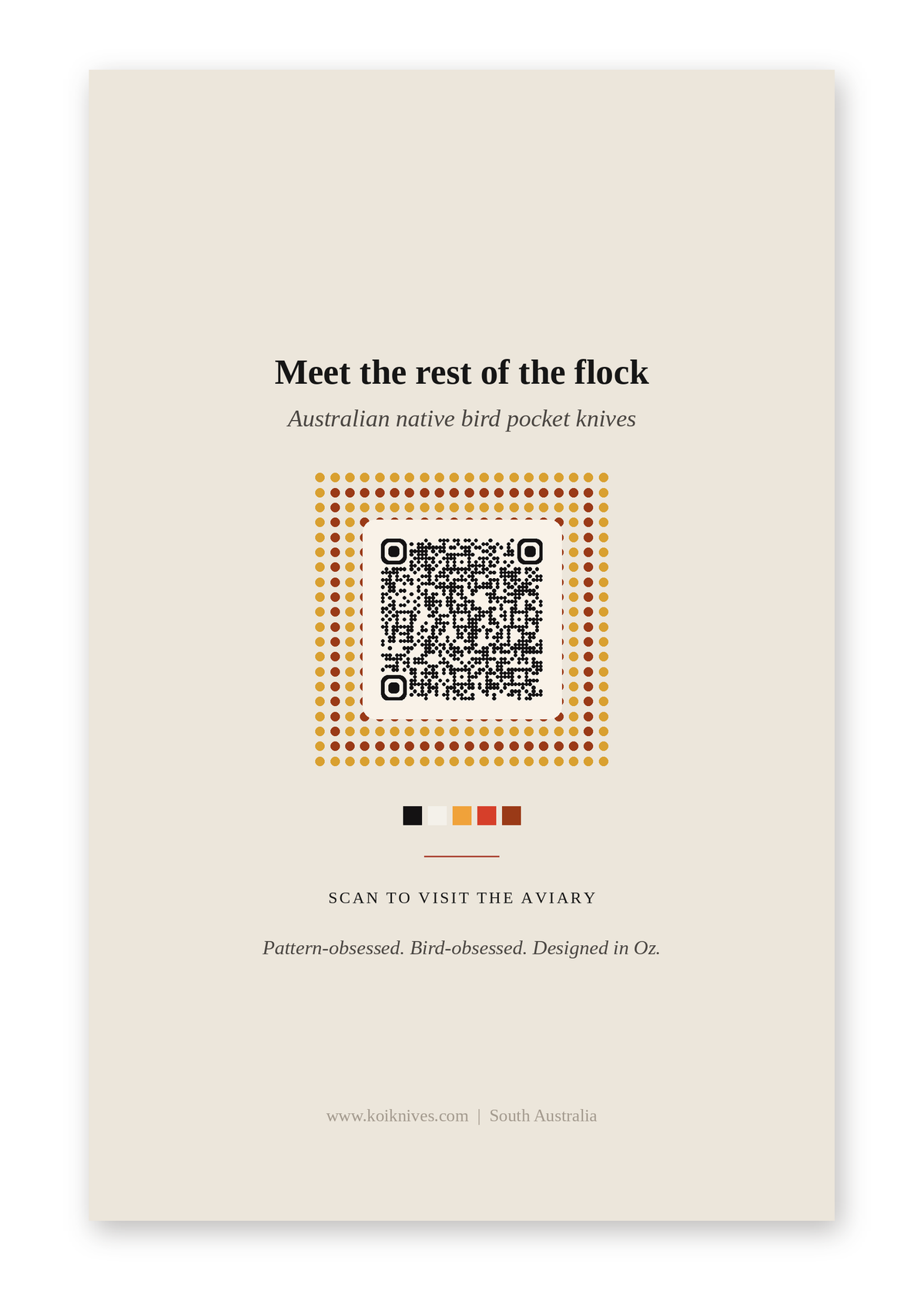 Back of the Pacific Gull art card with QR code
