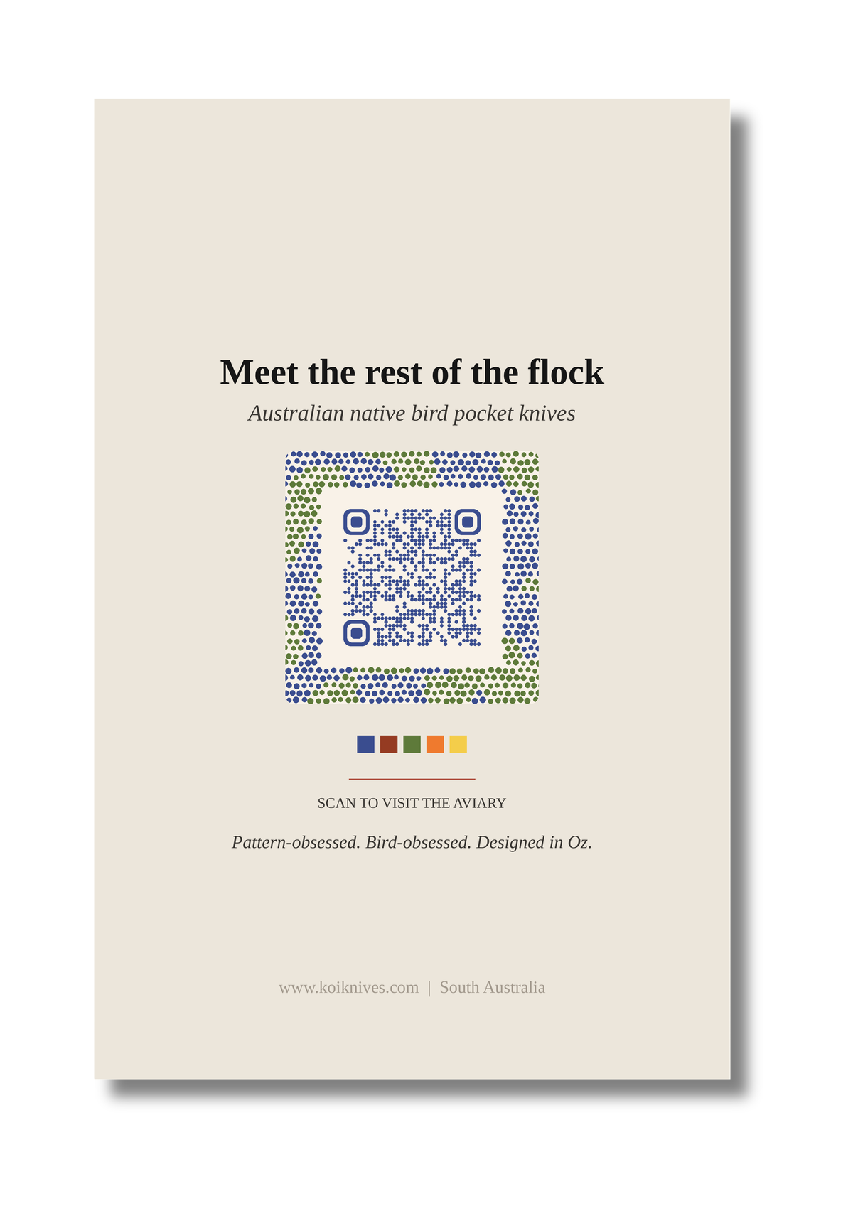Back of the Rainbow Lorikeet art card with QR code