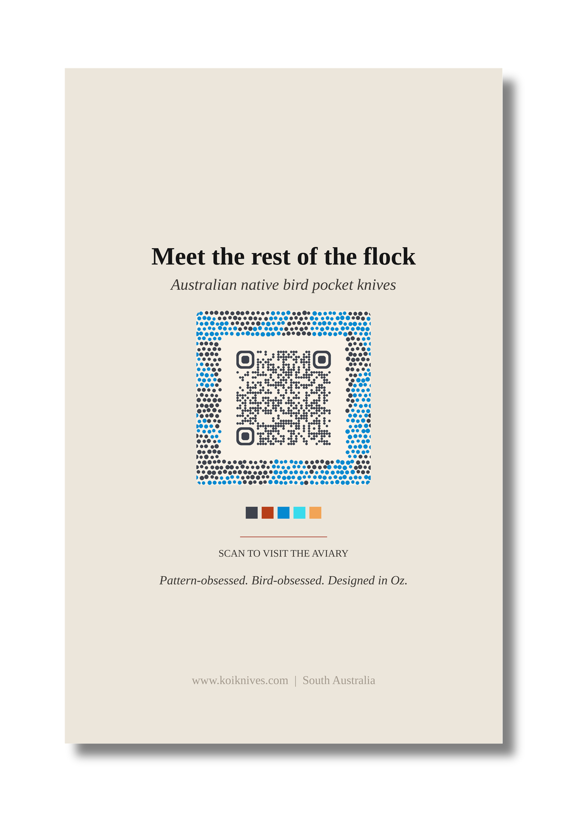 Back of the Southern Cassowary art card with QR code