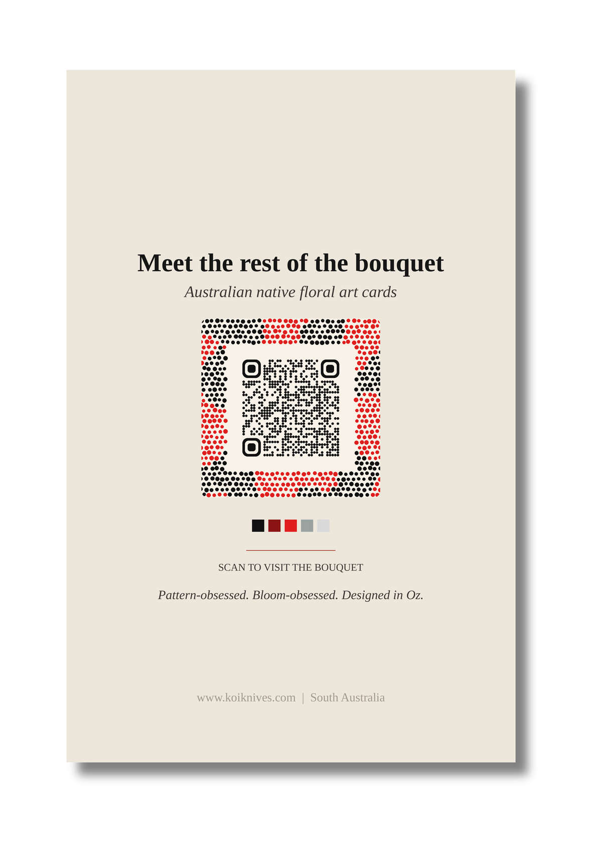 Back of the Sturt's Desert Pea art card with QR code