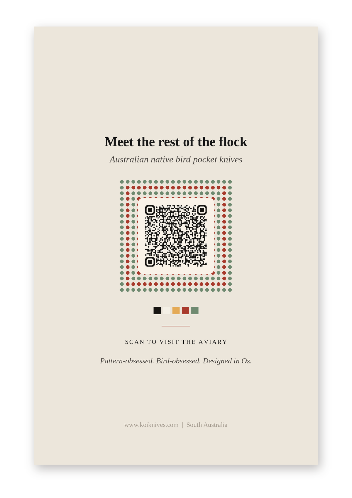 Back of the Willie Wagtail art card with QR code
