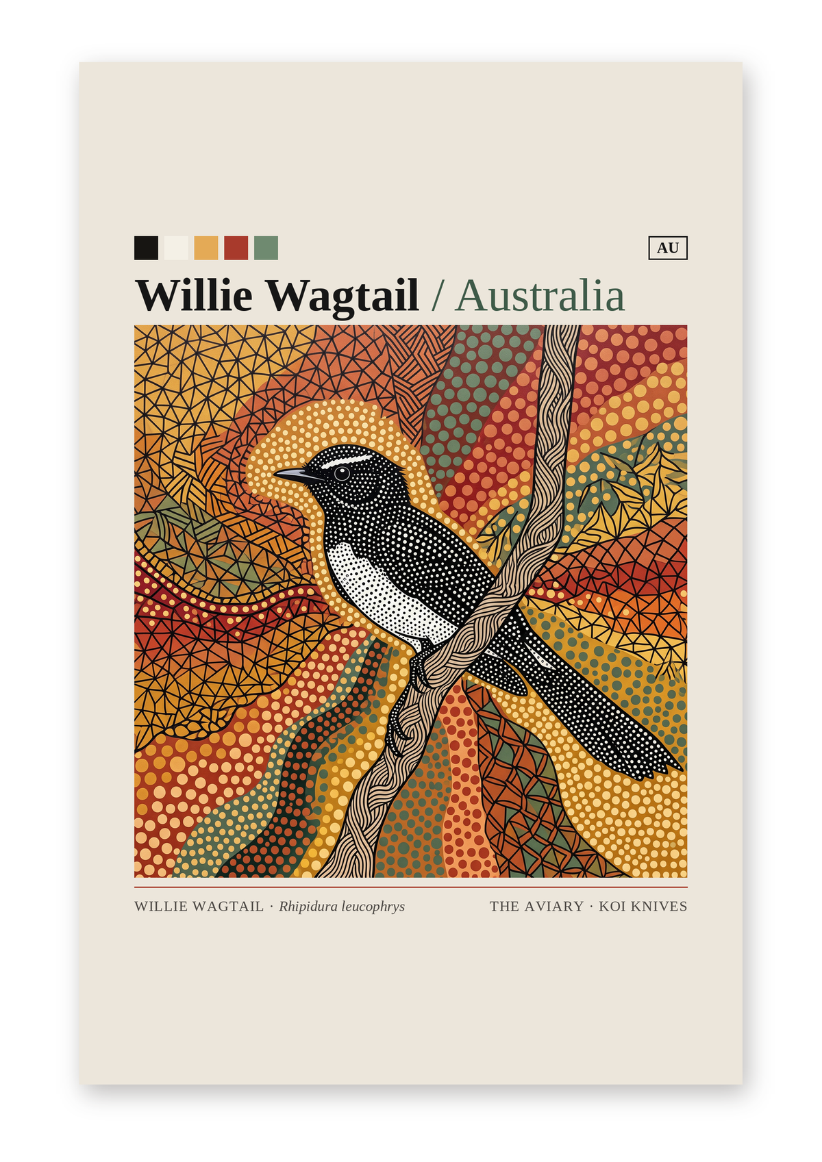 Willie Wagtail art card by Koi Knives