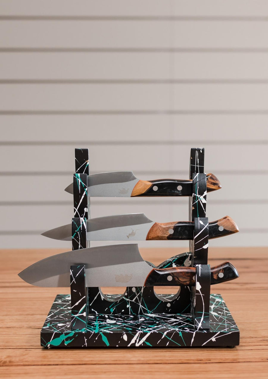3 Knife "Antler" Knife Rack with Paint (sometimes we use our fingers) - Koi Knives