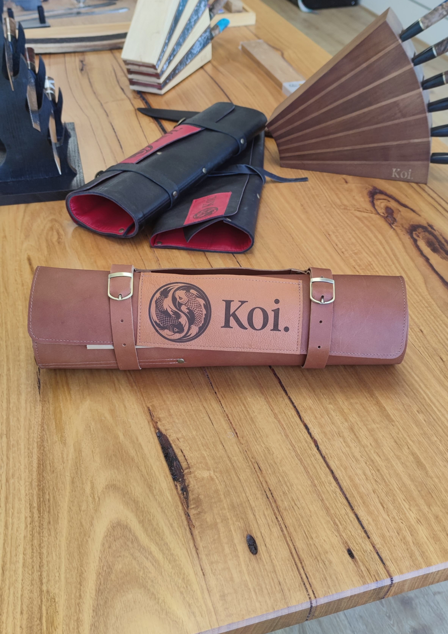 Koi | Kangaroo Leather Knife Roll - Black - Koi Knives