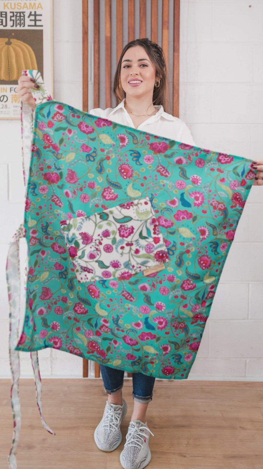 Canvas Aprons Designed by Local Artist - Shell White/Jade Green