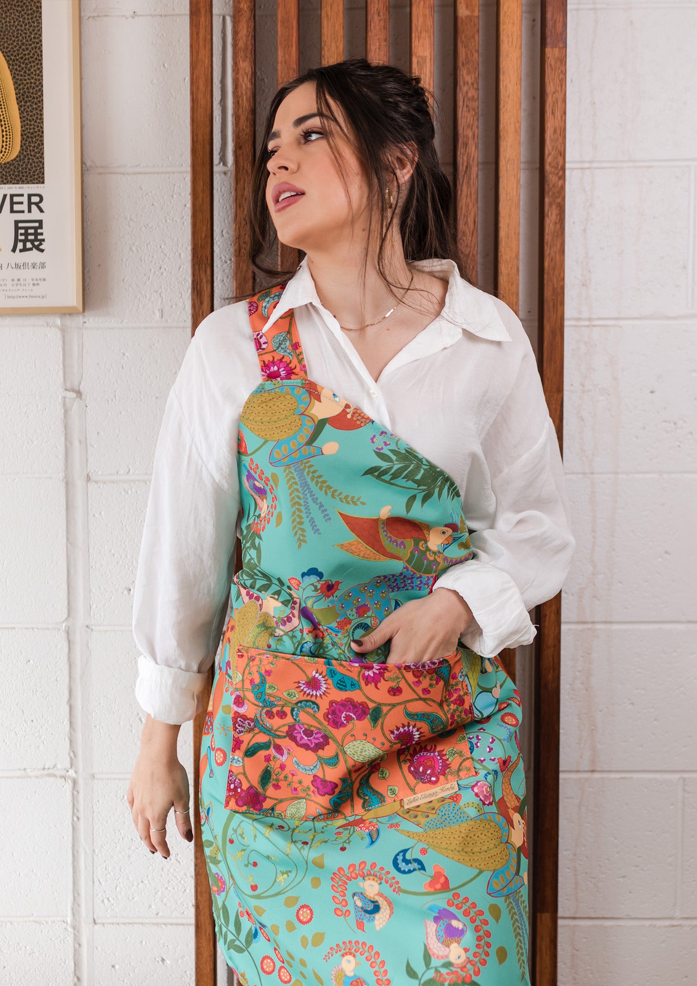 Canvas Aprons Designed by Local Artist - Foliage Green/Mandarin Orange - Koi Knives