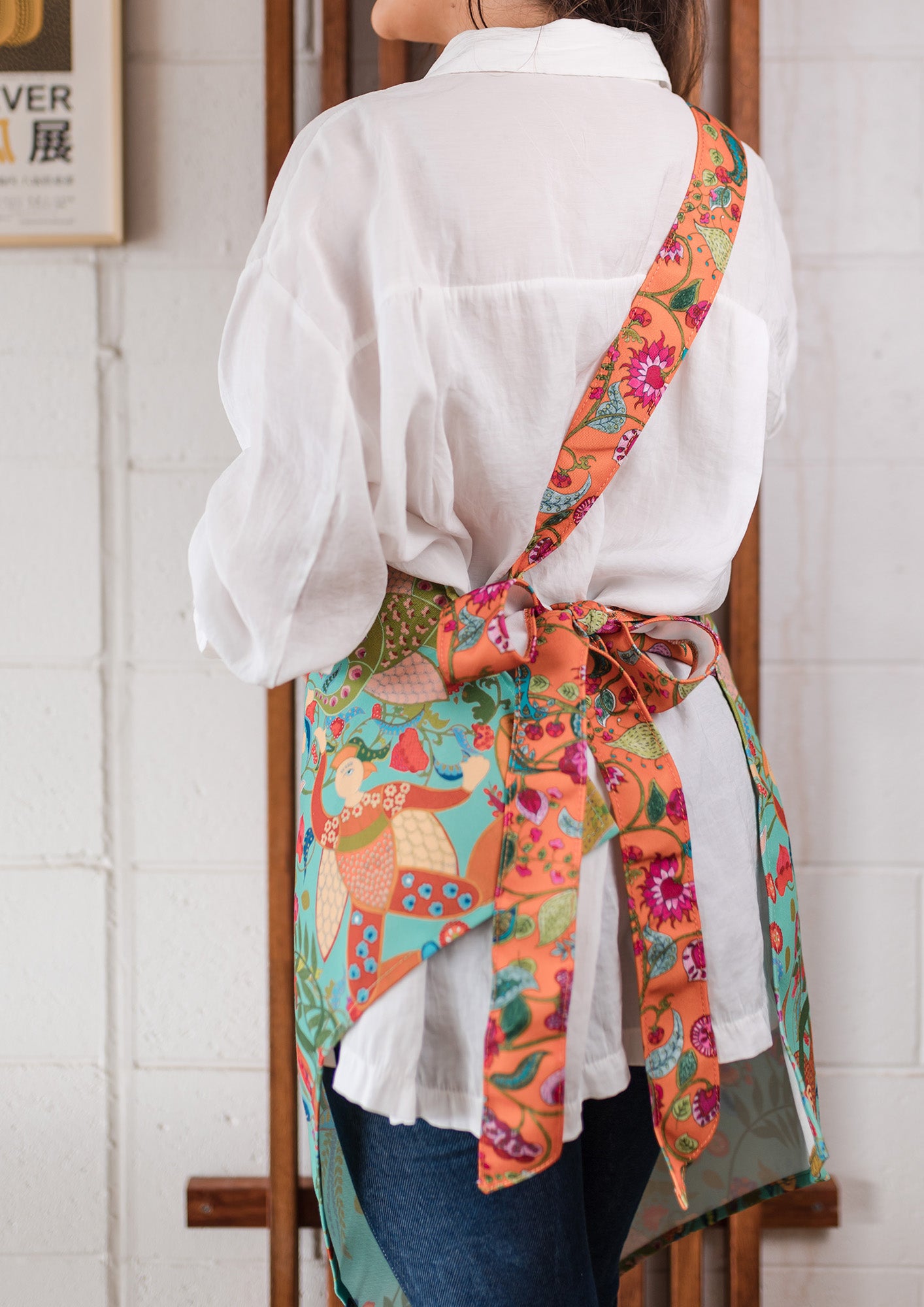 Canvas Aprons Designed by Local Artist - Foliage Green/Mandarin Orange - Koi Knives