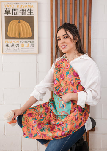 Canvas Aprons Designed by Local Artist - Mandarin Orange/Foliage Green - Koi Knives