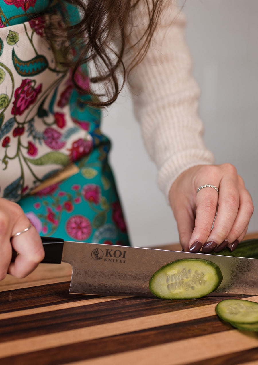 Canvas Aprons Designed by Local Artist - Jade Green/Shell White - Koi Knives