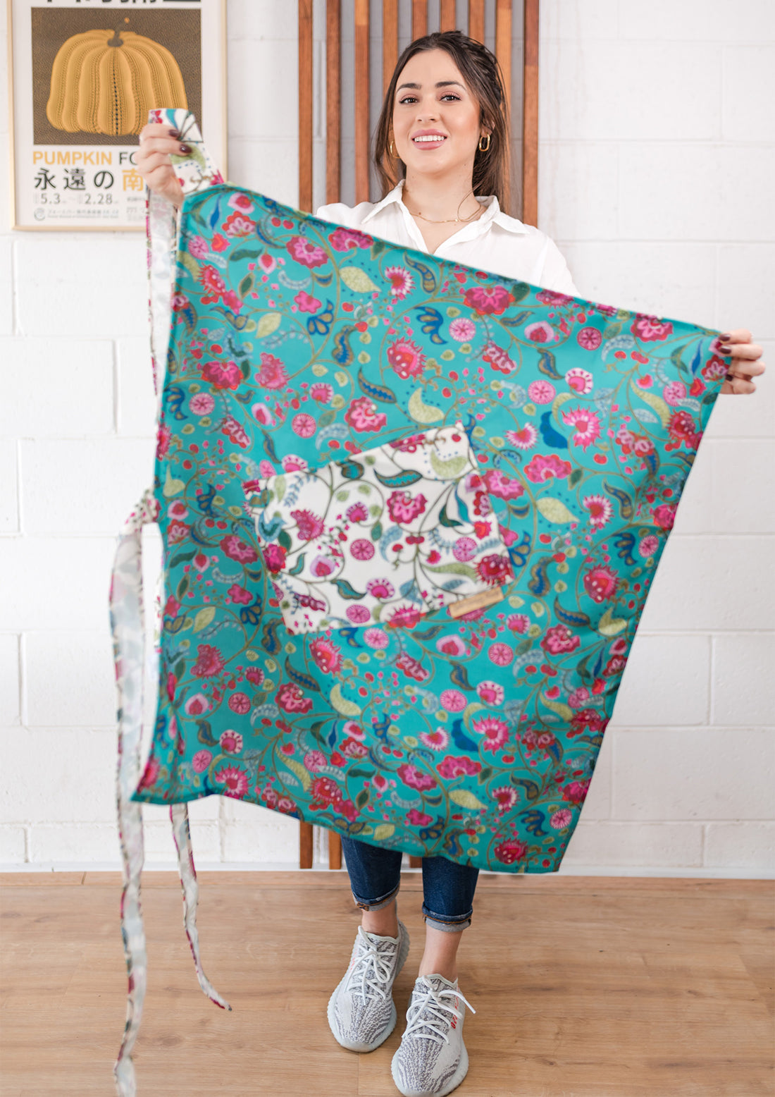 Canvas Aprons Designed by Local Artist - Jade Green/Shell White - Koi Knives