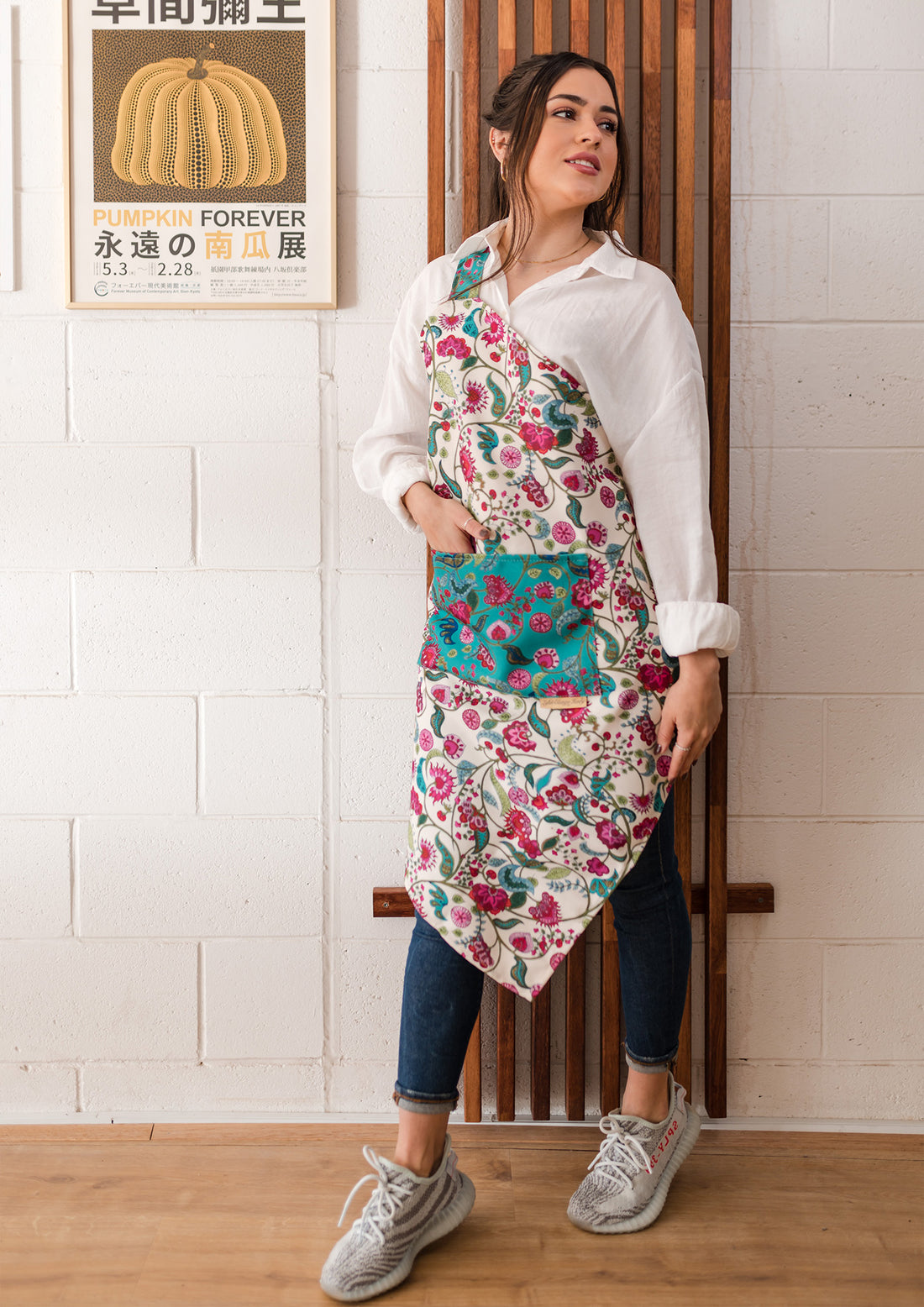 Canvas Aprons Designed by Local Artist - Shell White/Jade Green - Koi Knives